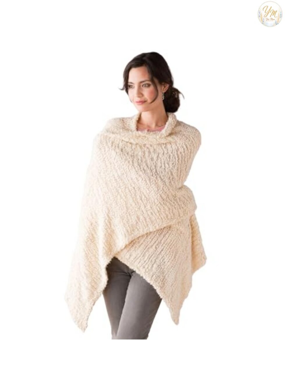 Cozy Knit Nylon Shawl Wrap with Pockets Blanket-Style